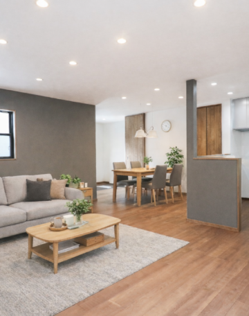 グレーの壁紙が高級感を出し落ち着く空間に。